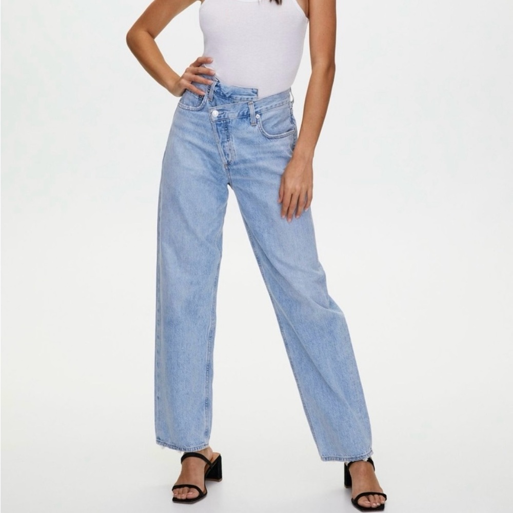 Agolde Criss Cross Light Wash Suburbia Upsize Wide Leg High Rise Trendy Jeans